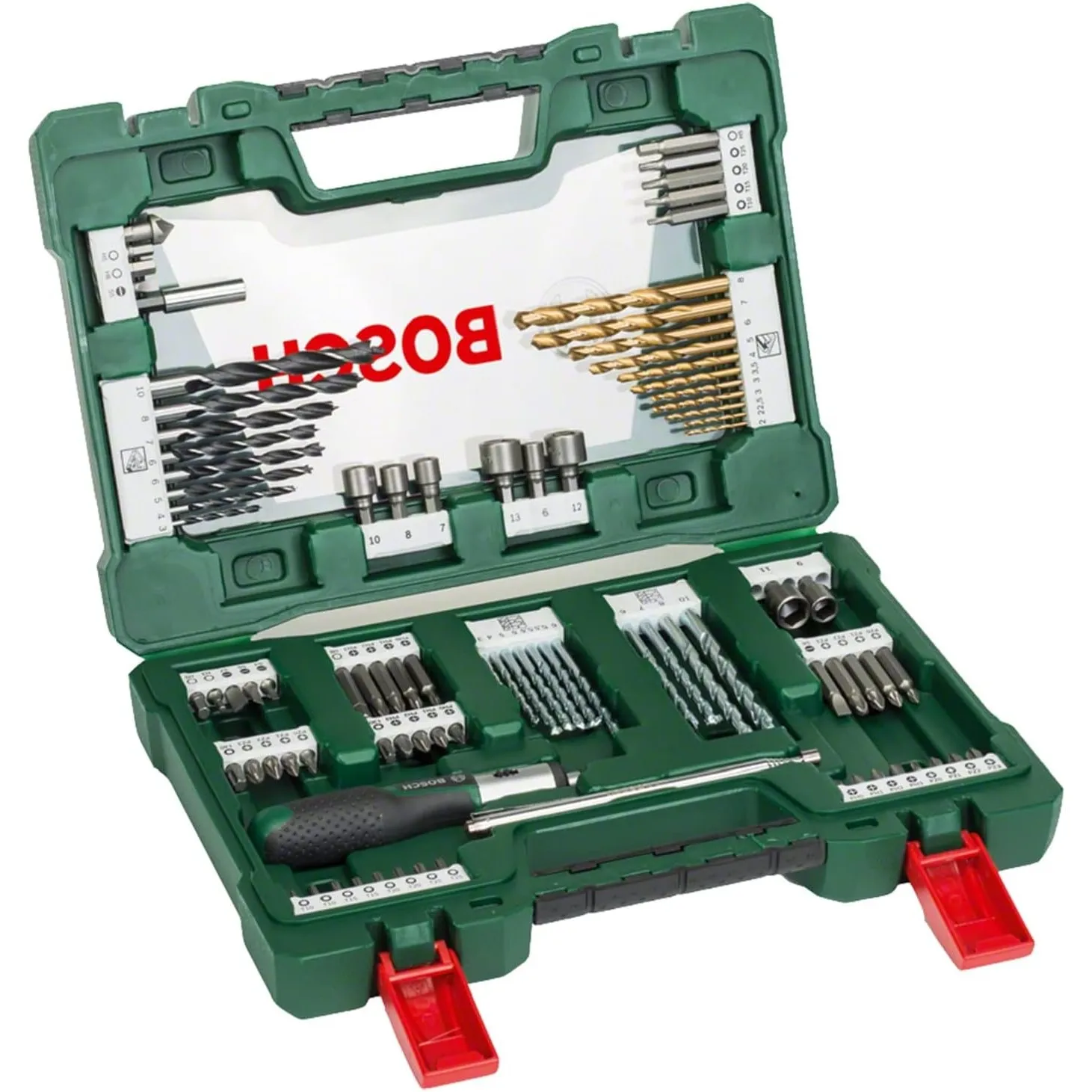 Bosch 91tlg. Titanium-Bohrer- und Bit Set V-Line (für Holz, Stein und Metall, inkl. Ratschen-Schraubendreher und Magnet…