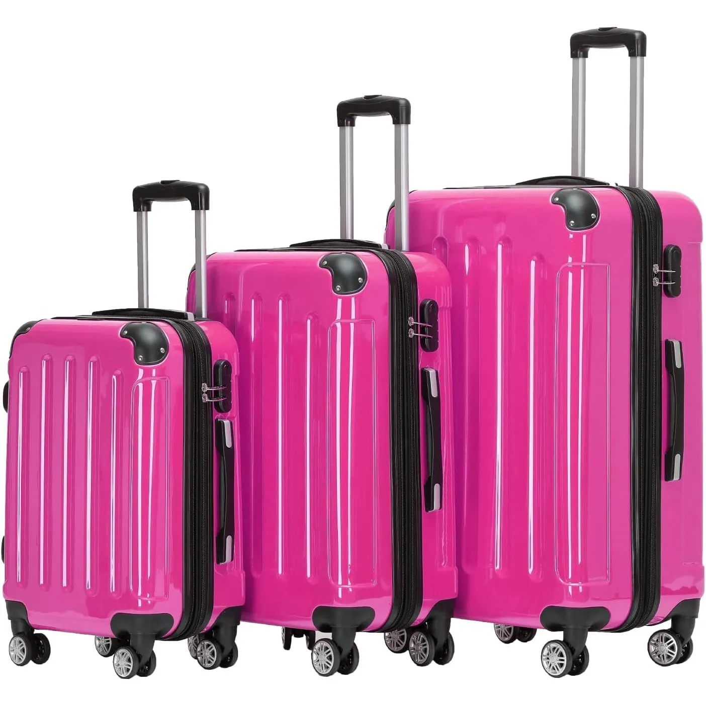 BEIBYE Zwillingsrollen 2048 Hartschale Trolley Koffer Reisekoffer Taschen Gepäck in M-L-XL-Set (Pink, Set)