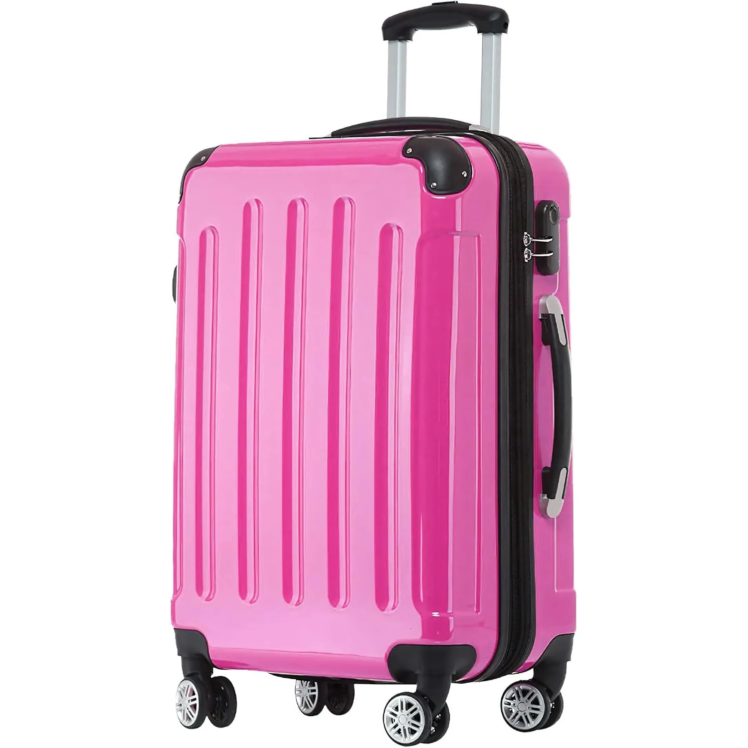 BEIBYE Zwillingsrollen 2048 Hartschale Trolley Koffer Reisekoffer Taschen Gepäck in M-L-XL-Set (Pink, M)