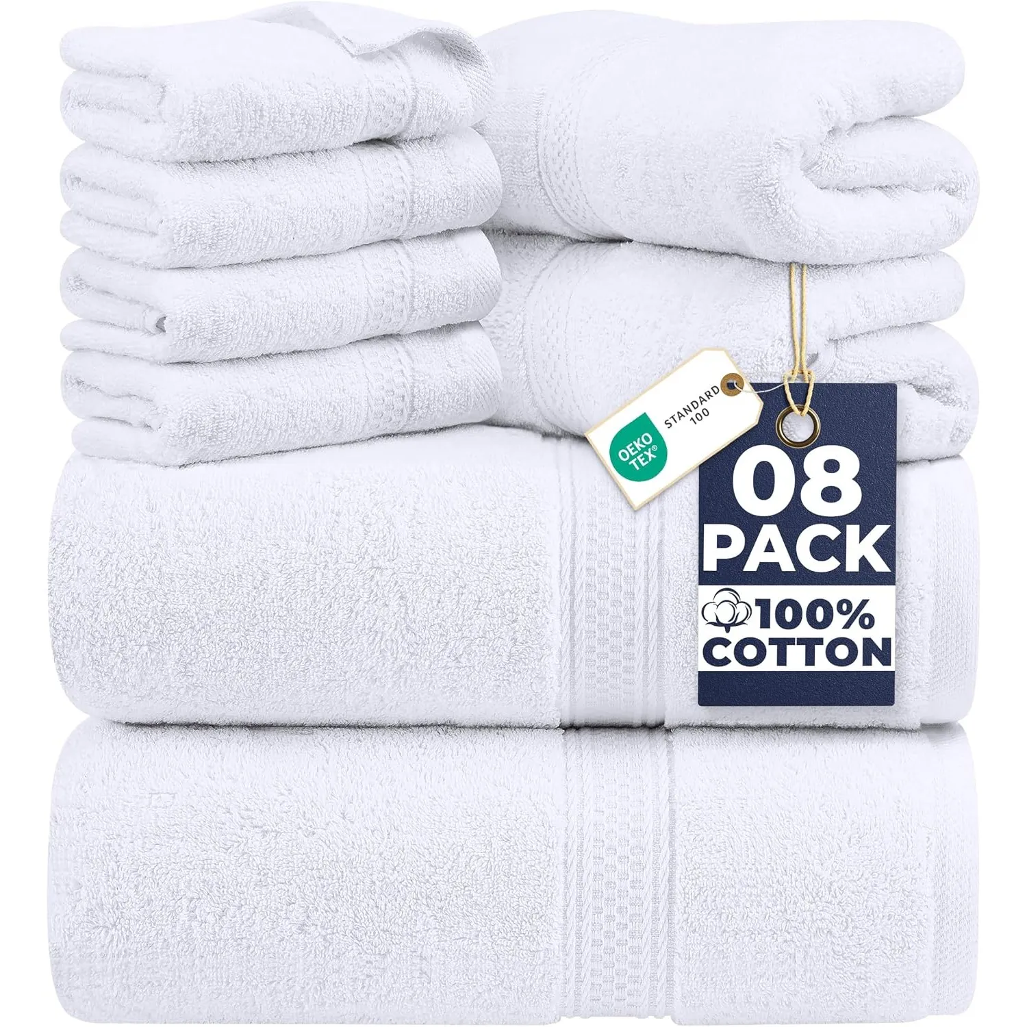 Utopia Towels - 8 teilig Handtücher Set aus Baumwolle mit Aufhänger - 2 Badetuch, 2 Handtücher und 4 Washclappen - (wei…