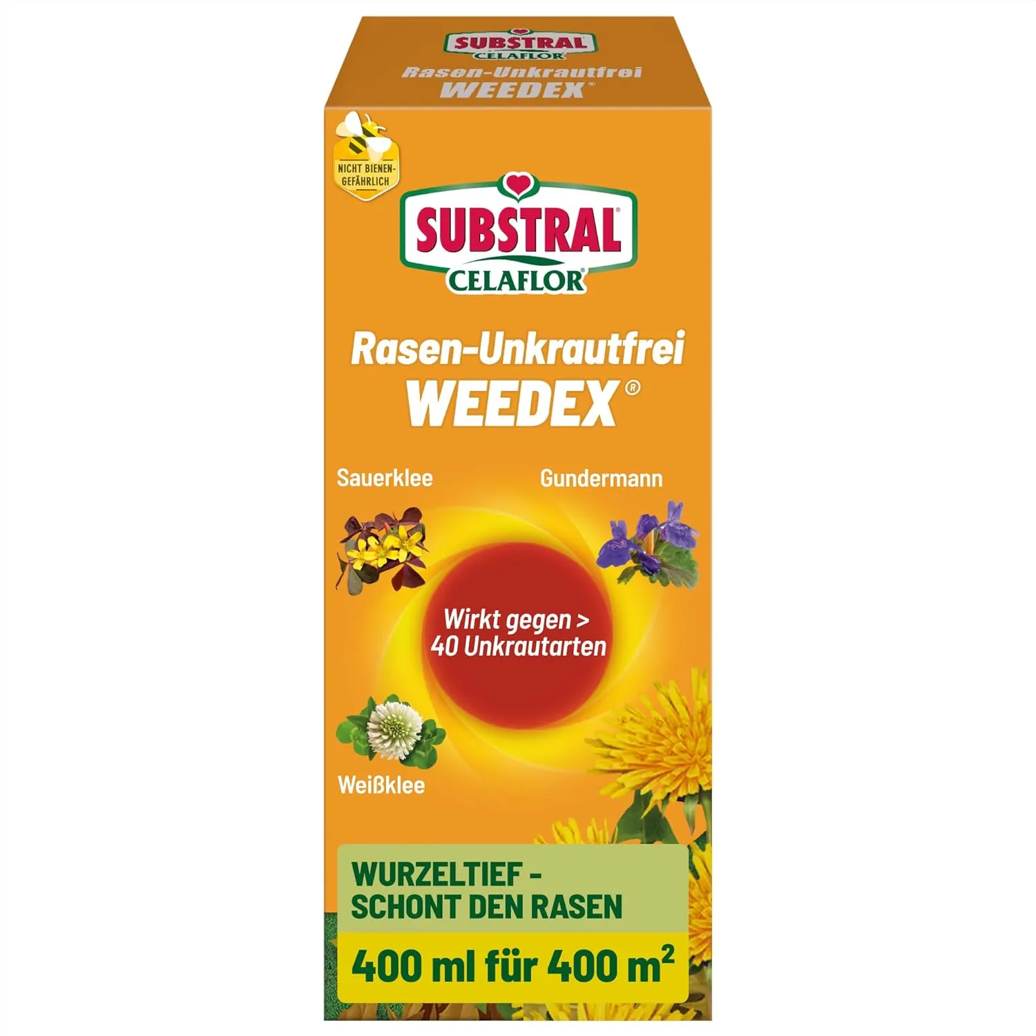 Celaflor Rasen-Unkrautfrei Weedex, 400ml Konzentrat, Unkrautvernichter gegen schwer bekämpfbare Unkräutern im Rasen