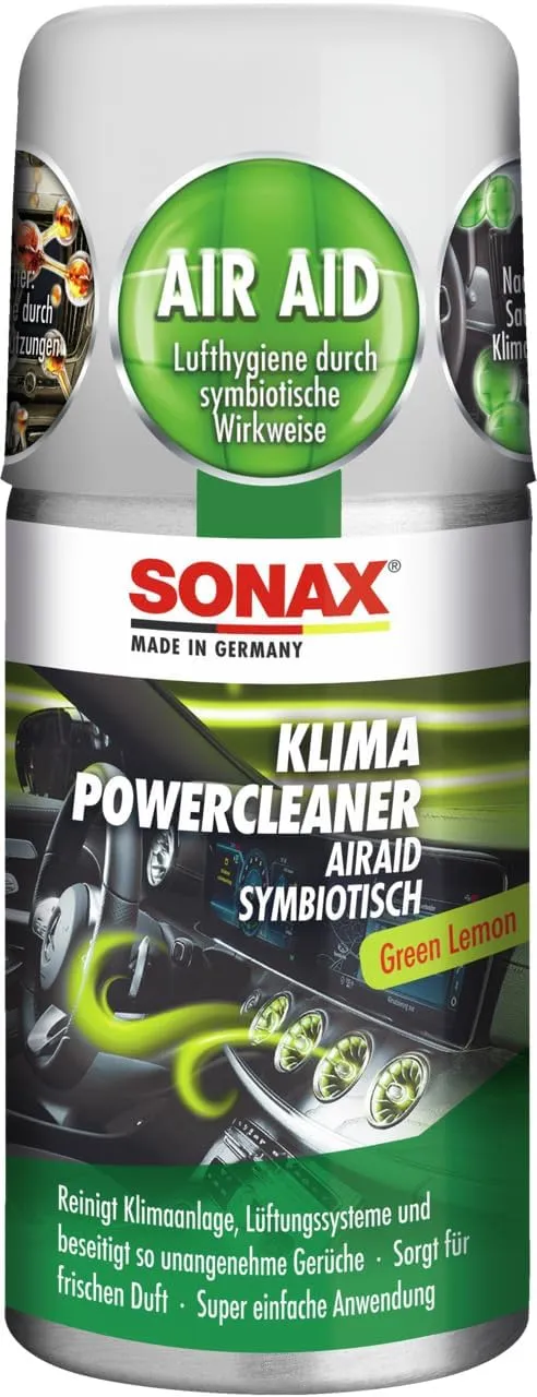 SONAX KlimaPowerCleaner AirAid Klimaanlagenreiniger Green Lemon (100 ml) sorgt schnell und einfach für langanhaltende L…