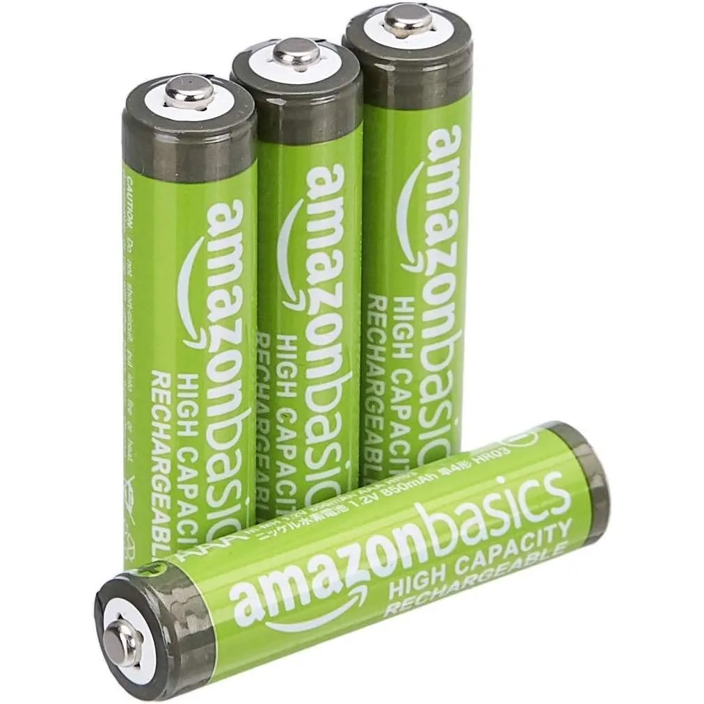 Amazon Basics 4er-Pack wiederaufladbare AAA-NiMH-Akkus mit hoher Kapazität, 850 mAh, 1,2 V, bis zu 500-mal aufladbar, v…