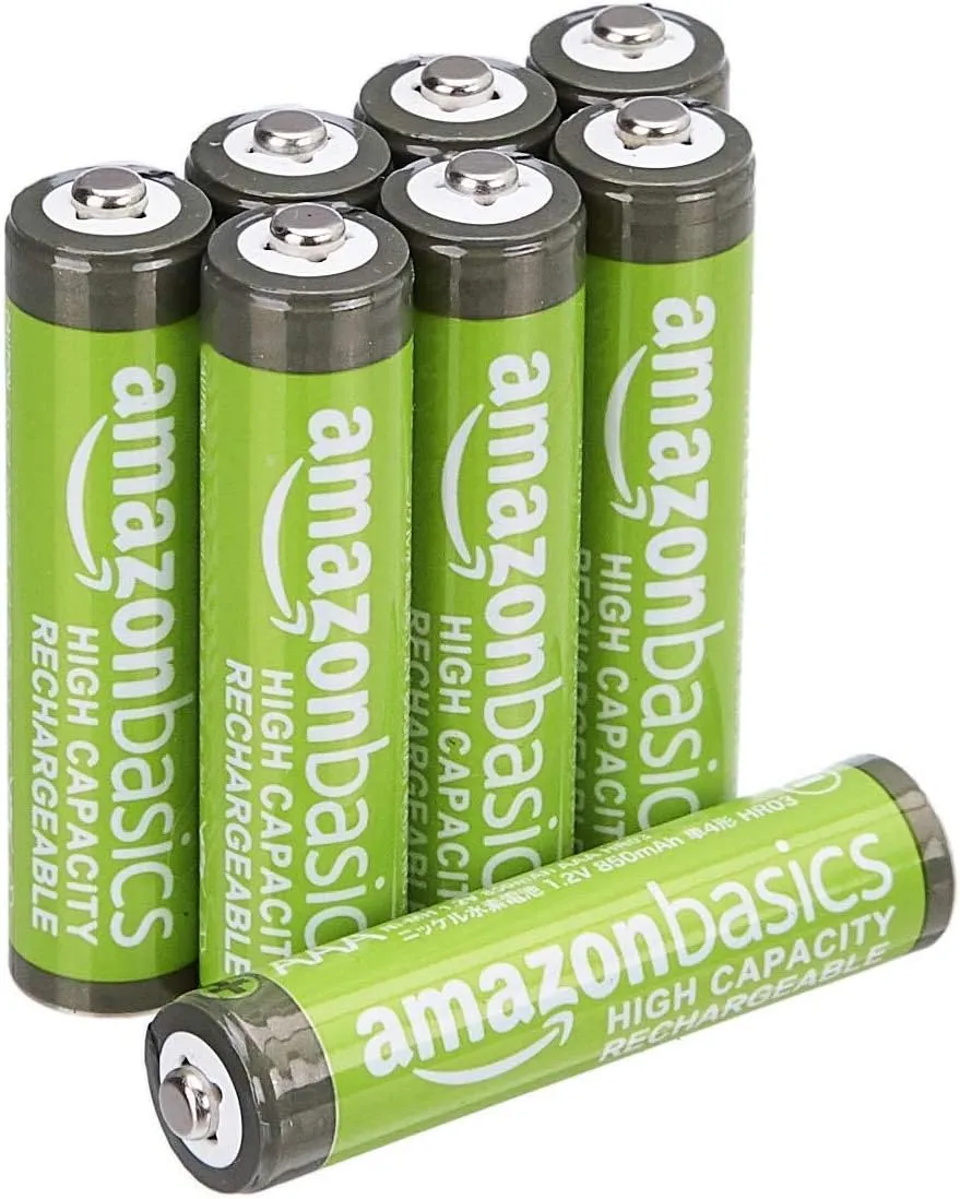 Amazon Basics 8er-Pack wiederaufladbare AAA-NiMH-Akkus mit hoher Kapazität, 850 mAh, 1,2 V, bis zu 500-mal aufladbar, v…