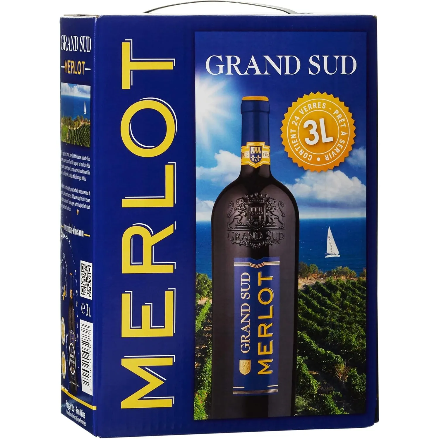 Grand Sud - Merlot aus Süd-Frankreich - Sortentypischer Trocken Rotwein - Großpackungen Wein Bag in Box 3l (1 x 3 L)