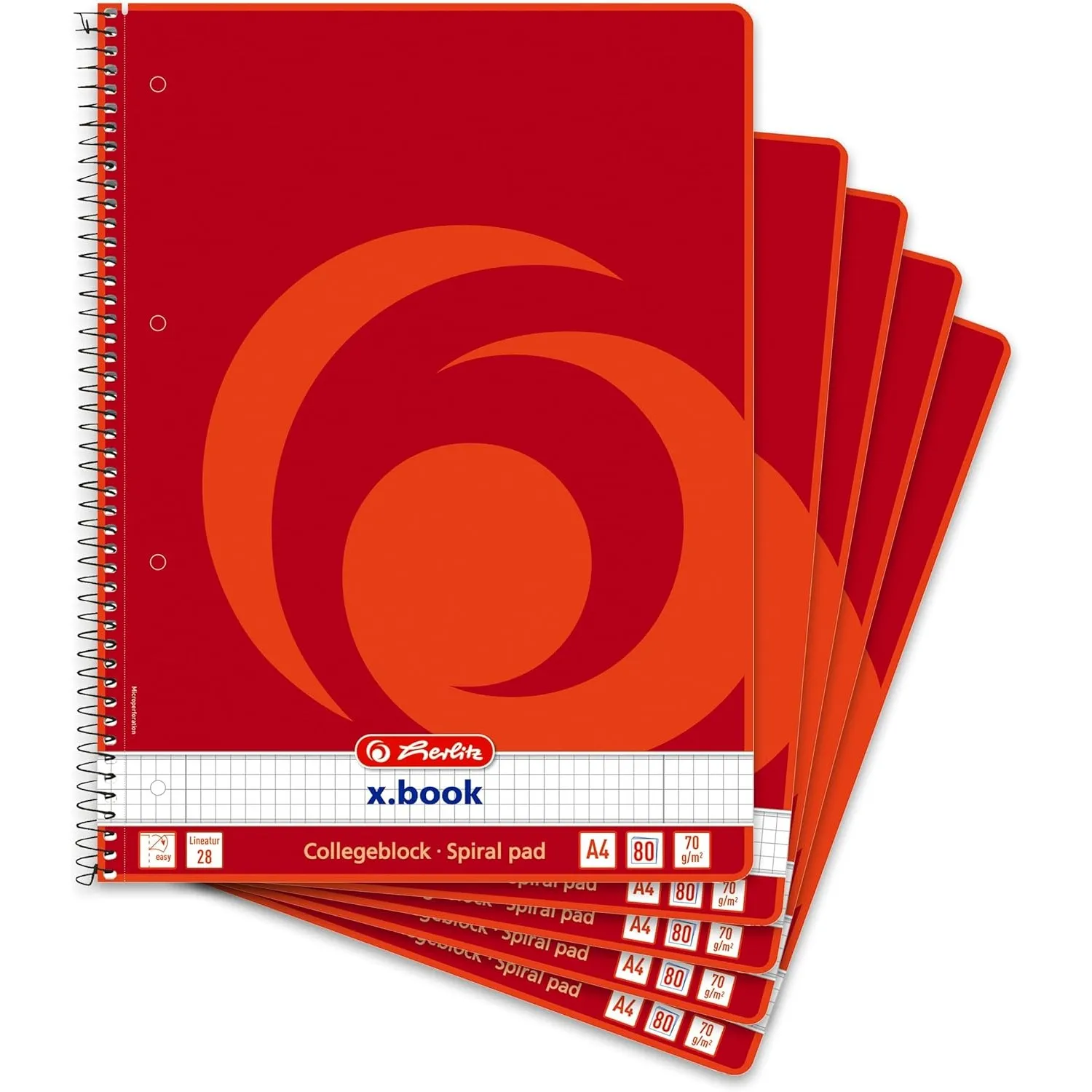 Herlitz x.book 306456 A4 Collegeblock, 80 Blatt, 5er-Pack