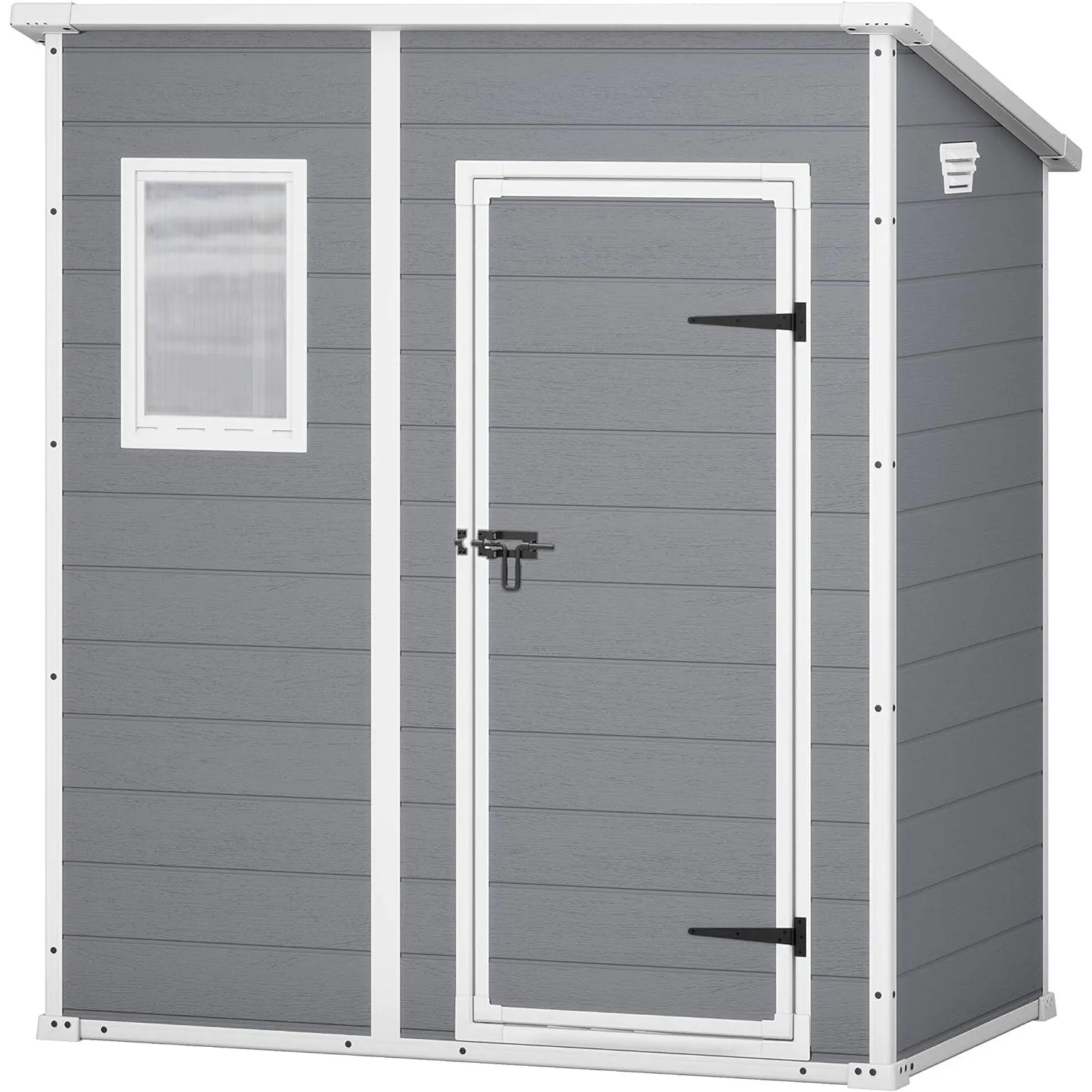 Keter Manor Pent 6x4 Gartenhaus wetterfest, Kunststoff, Outdoor, Außenmaße: BxTxH:183.5 x 111 x 200.5 cm, Innenmaße: 16…