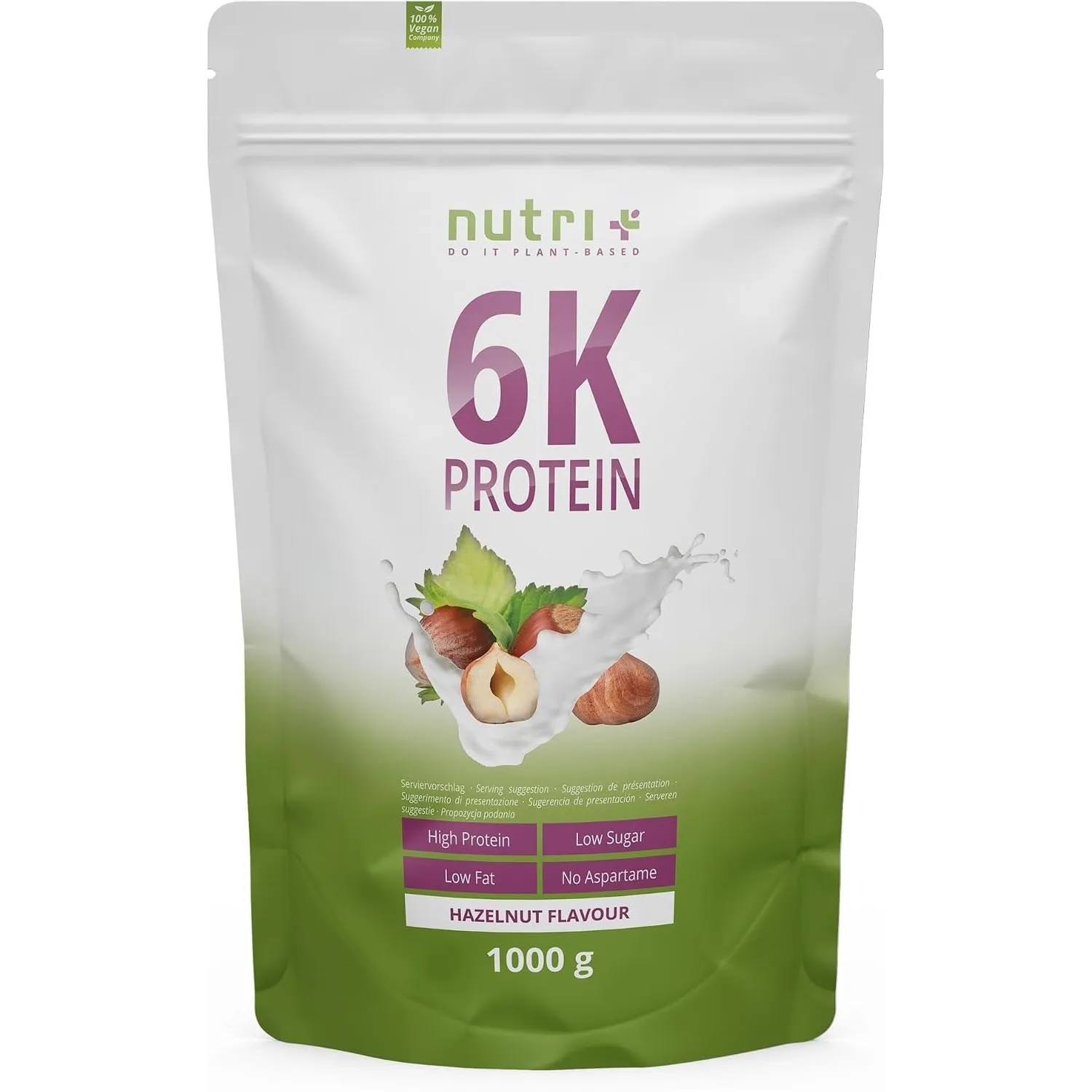 Nutri + Proteinshake Nuss 1 kg - hochdosiert mit 82% Eiweiß - Eiweißpulver Haselnuss - Protein Pulver Shake 1000 g - id…