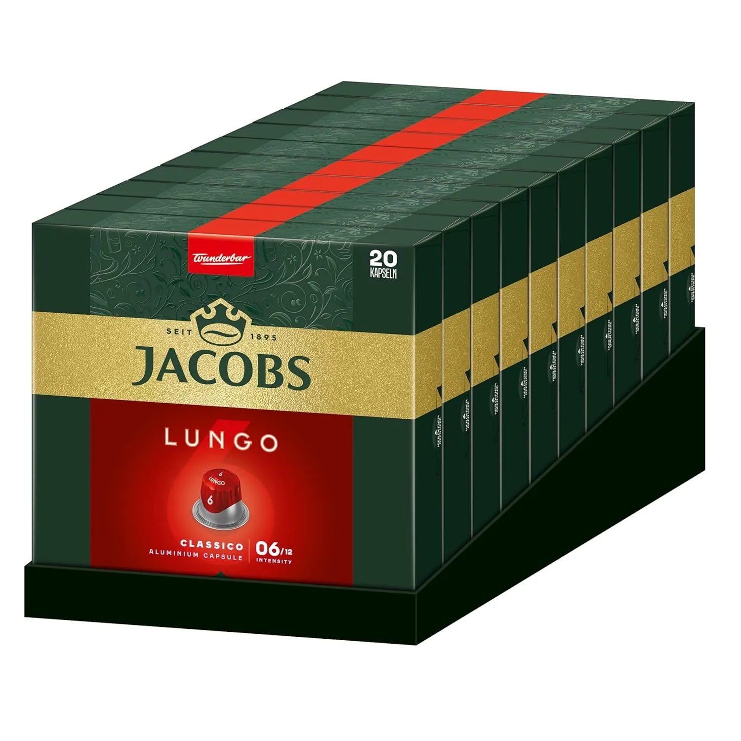 Jacobs Kaffeekapseln Lungo Classico, Intensität 6/12, 10 x 20 Getränke, Nespresso* kompatible Kaffee Kapseln, 200 Kapse…