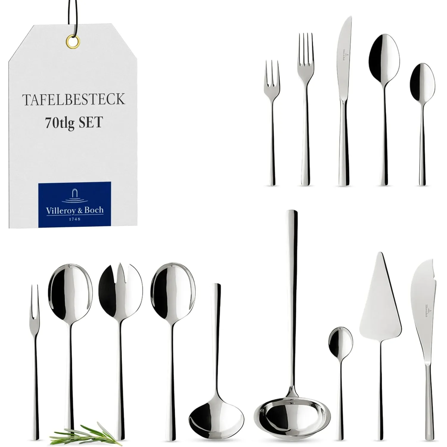 Villeroy & Boch - Piemont Besteckset 70-teilig Silber, Spülmaschinenfest, Besteck Set für 12 Personen, Besteckset Plati…