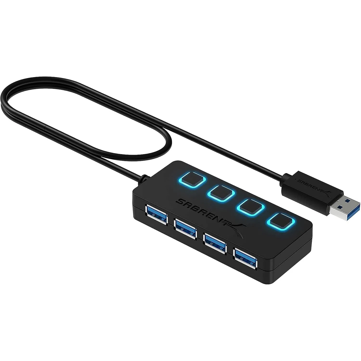 SABRENT USB Hub 3.2 Gen 1 mit Schaltern – 4 Port USB Verteiler mit LED Anzeige, 68CM Kabel, 5Gbps – USB Splitter für Ma…
