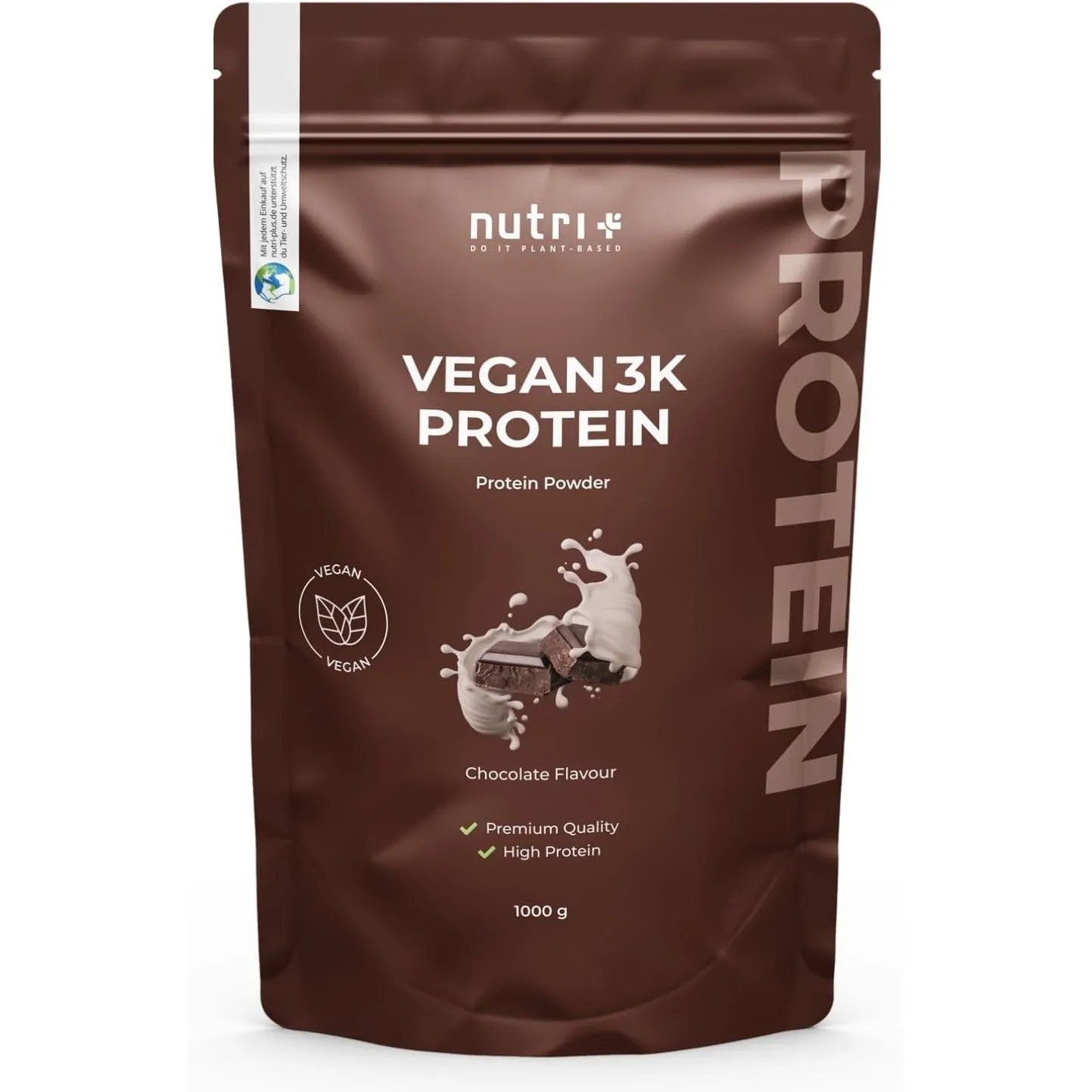 Nutri + Vegan Protein Schokolade 1 kg - Low Sugar Eiweißshake Chocolate Powder - Veganes Eiweißpulver Schoko 1000 g - E…