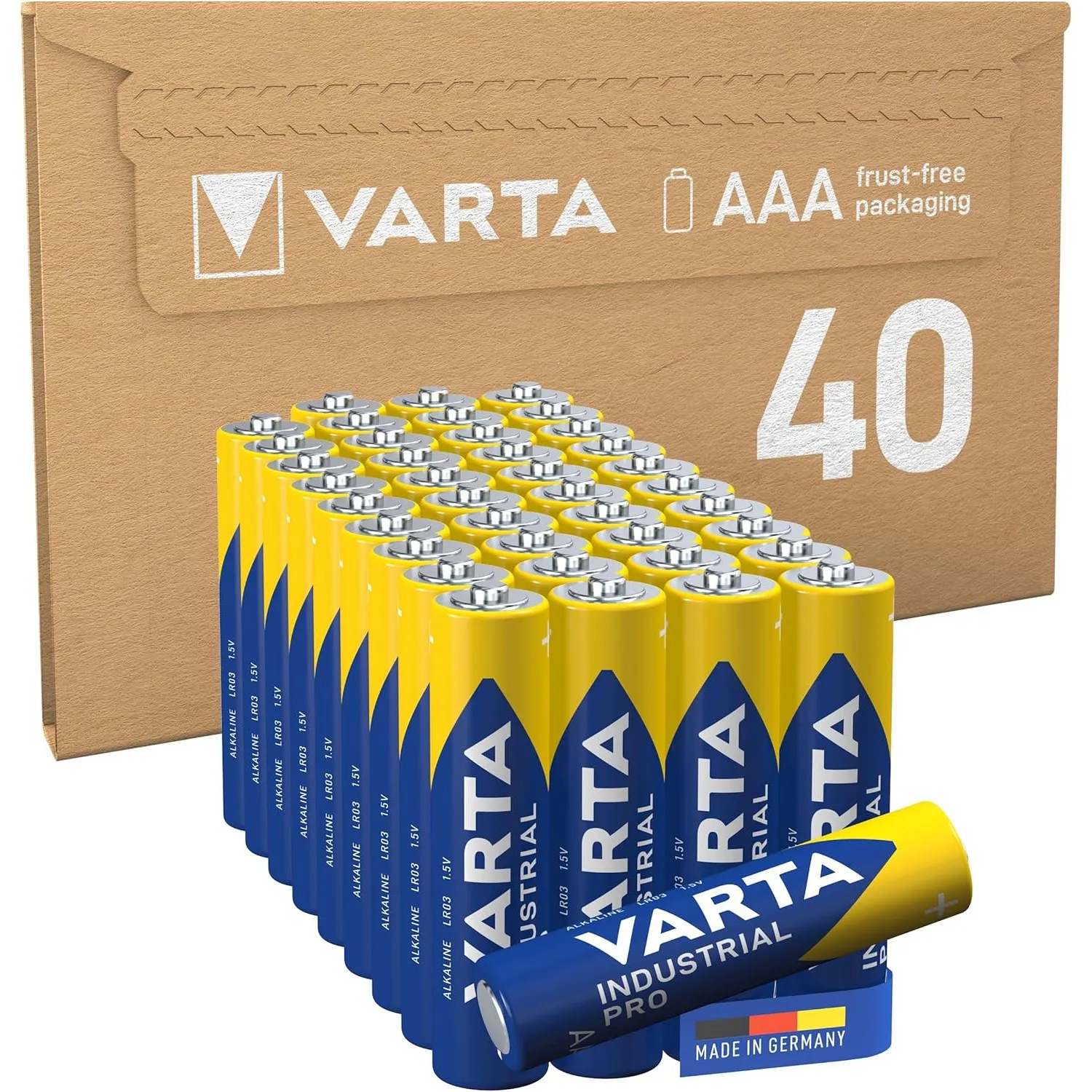 VARTA Batterien AAA, 40 Stück, Industrial Pro, Alkaline Batterie, 1,5V, Vorratspack in umweltschonender Verpackung, Mad…