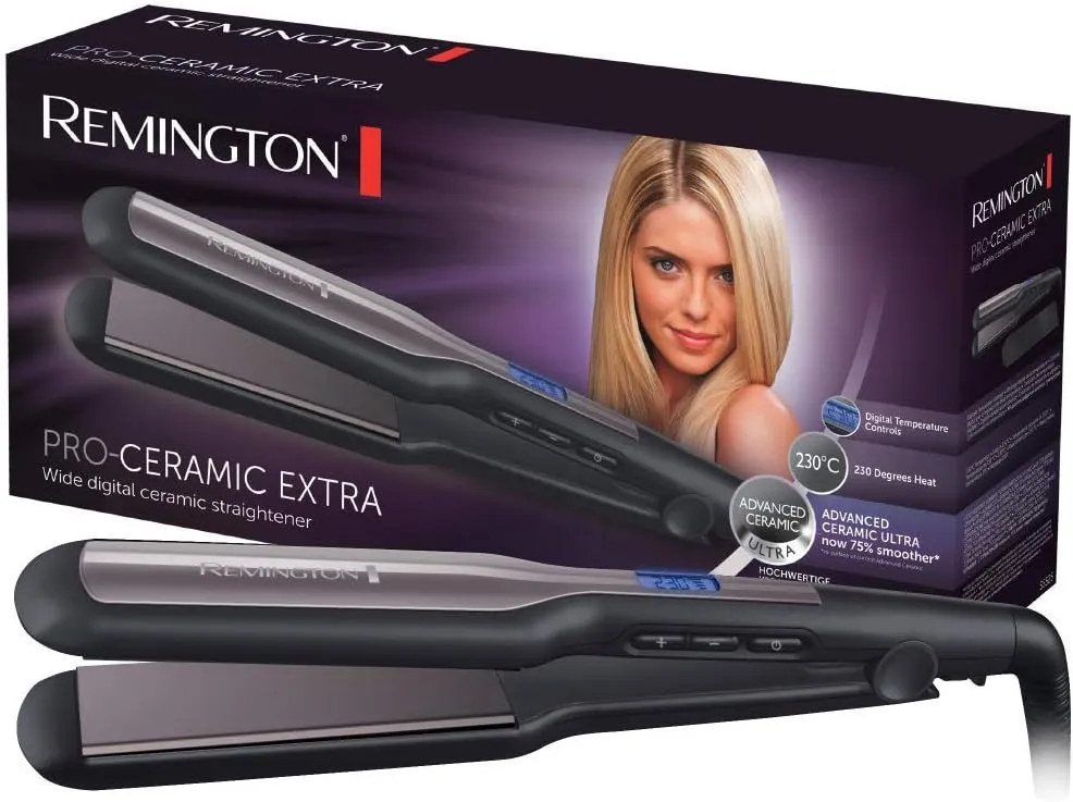 Remington Glätteisen breit Pro-Ceramic Extra (extra breite 45mm Stylingplatten -speziell für dickes, krauses, lockiges und sehr langes Haar) LCD-Display, 150-230°C, Haarglätter S5525