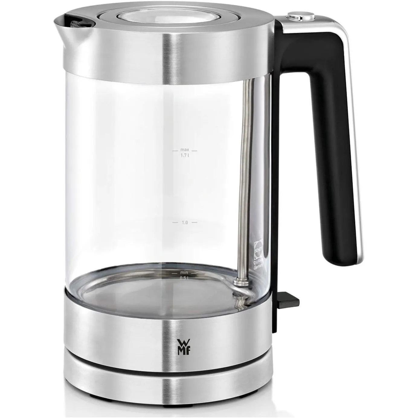 WMF Lono Wasserkocher Glas 1,7 Liter, Glaswasserkocher mit Kalkfilter, kabellos, 3000 Watt, edelstahl matt