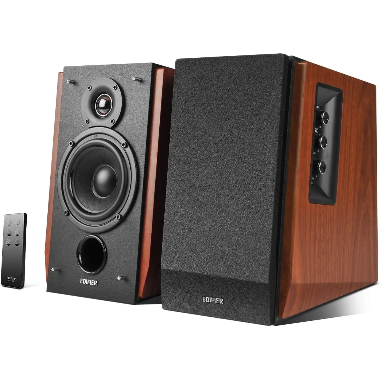 Edifier R1700BT Lautsprecher-Set 2 Regallautsprecher analoge + digitale Anschlüsse Bluetooth Echtholzgehäuse in Wood An…