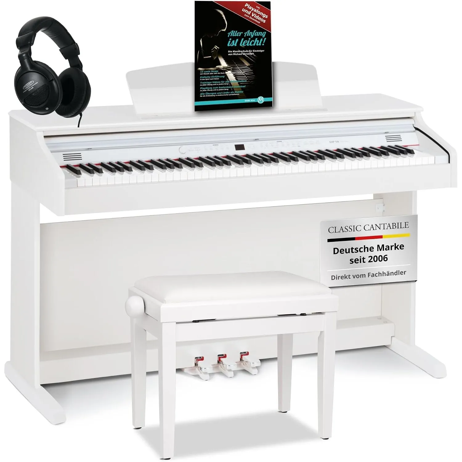 Classic Cantabile DP-50 E-Piano - Digital Piano 88 Tasten mit Hammermechanik, 14 Voices, Kopfhöreranschlüsse, USB, 3 Pe…