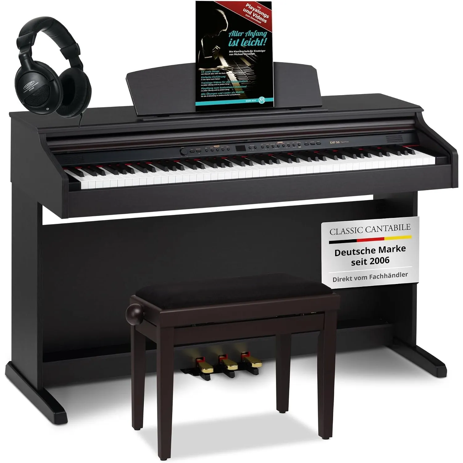 Classic Cantabile DP-50 E-Piano - Digital Piano 88 Tasten mit Hammermechanik, 14 Voices, Kopfhöreranschlüsse, USB, 3 Pe…