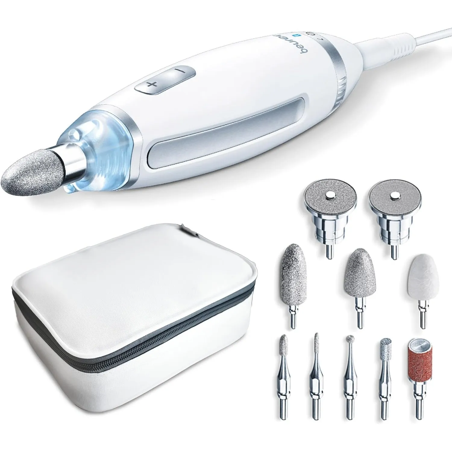 Beurer MP 62 Maniküre-/ Pediküre-Set, elektrische Nagelfeile mit 10 hochwertigen Nagelpflege-Aufsätzen, LED Licht, Nage…