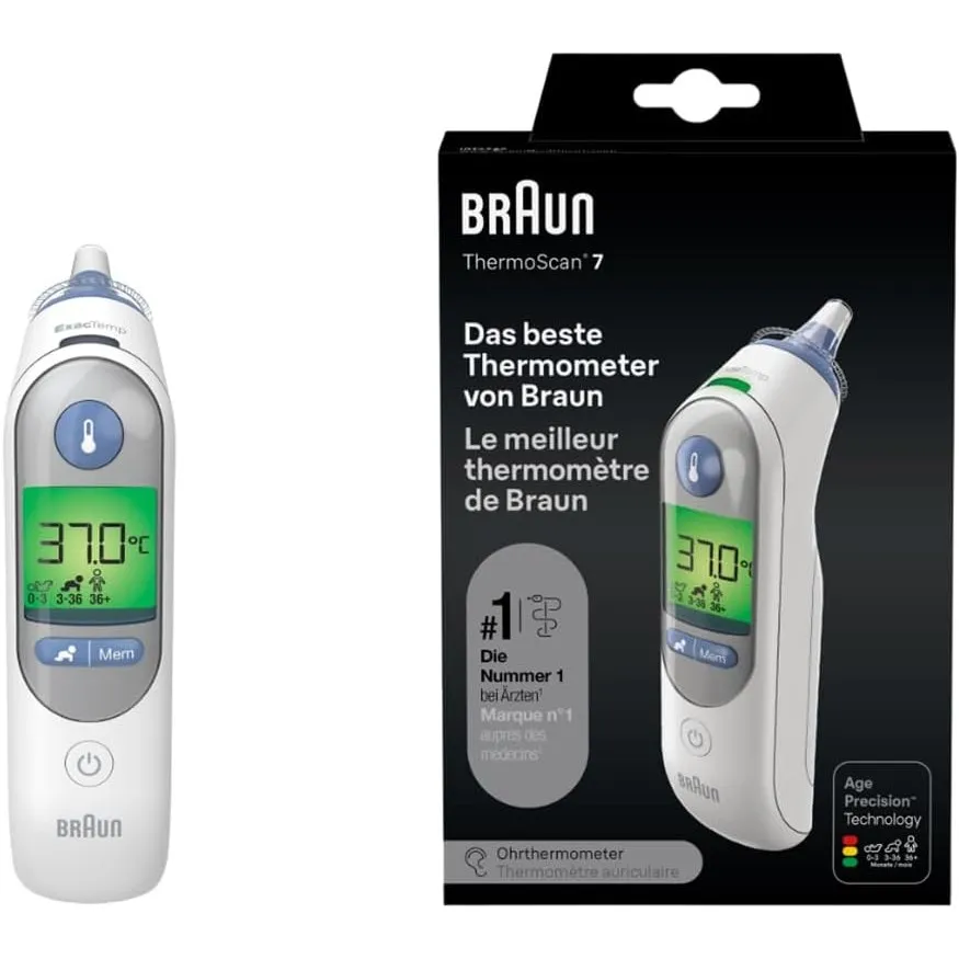 Braun ThermoScan 7 Ohrthermometer BRAIRT6520 | Age Precision Technologie | Farbcodiertes Digitaldisplay | Baby- und kle…