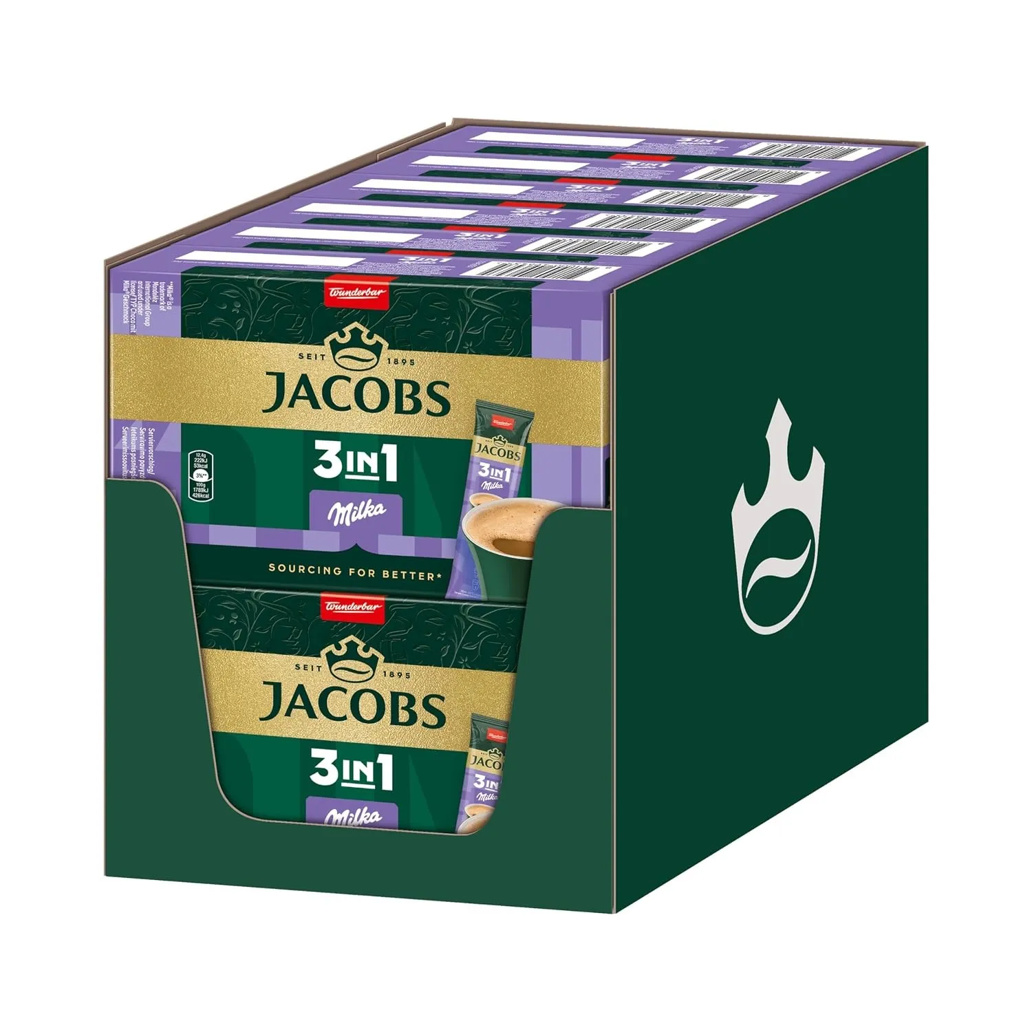 Jacobs 3in1 Milka, Instant Kaffee Sticks, löslicher Bohnenkaffee mit Creamer und Zucker, 12 x 10 Sticks, 120 Getränke