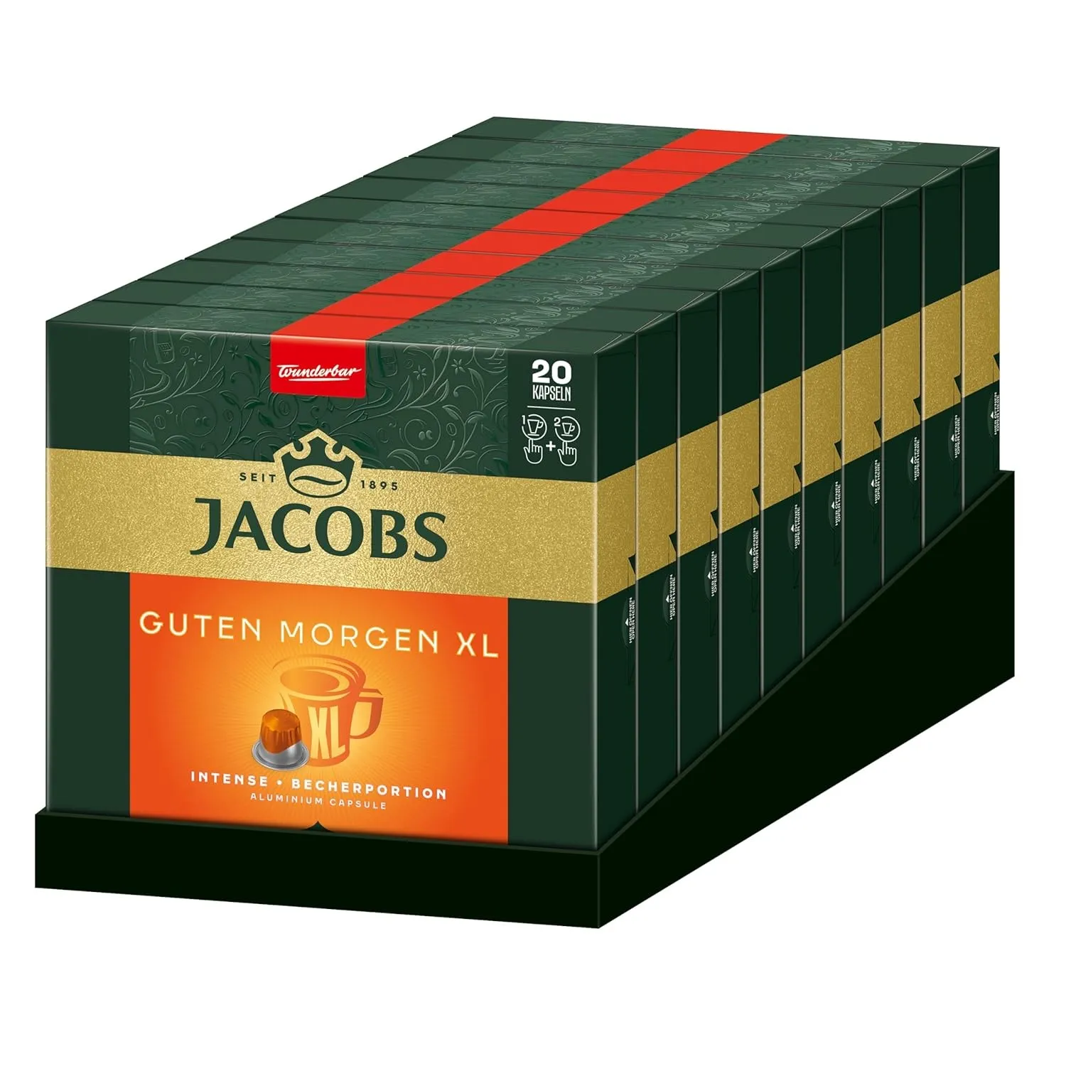 Jacobs Kaffeekapseln Guten Morgen XL Intense, Intensität 8/12, 10 x 20 Getränke, Nespresso* kompatible Kaffee Kapseln, …