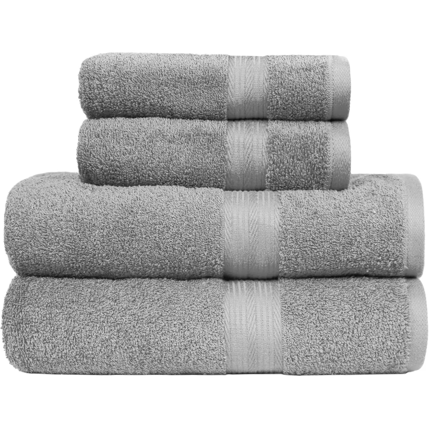 Amazon Basics Handtücher-Set, 100% Baumwolle, Farbecht, Saugfähig, 2 Badetücher, 2 Handtücher, 4-teilig, Grau
