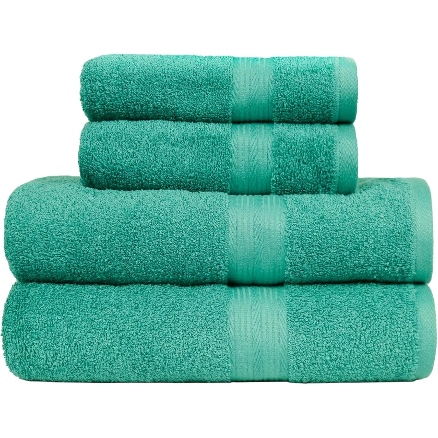 Amazon Basics Handtücher-Set, 100% Baumwolle, Farbecht, Saugfähig, 2 Badetücher, 2 Handtücher, 4-teilig, Grün