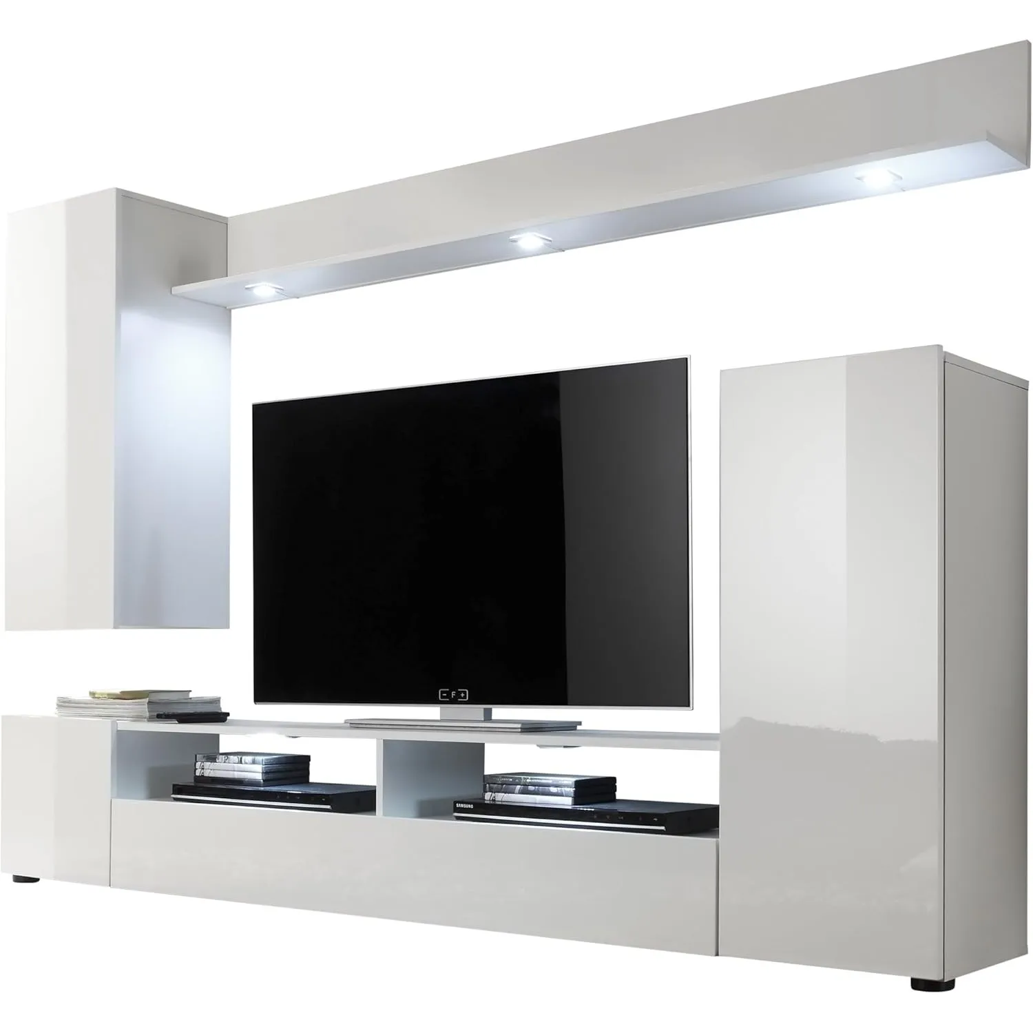 trendteam smart living - DOS - Wohnwand - Weiß Hochglanz - Anbauwand mit 3 Türen, 1 Klappe, 2 offenen Fächern und 2 Ein…