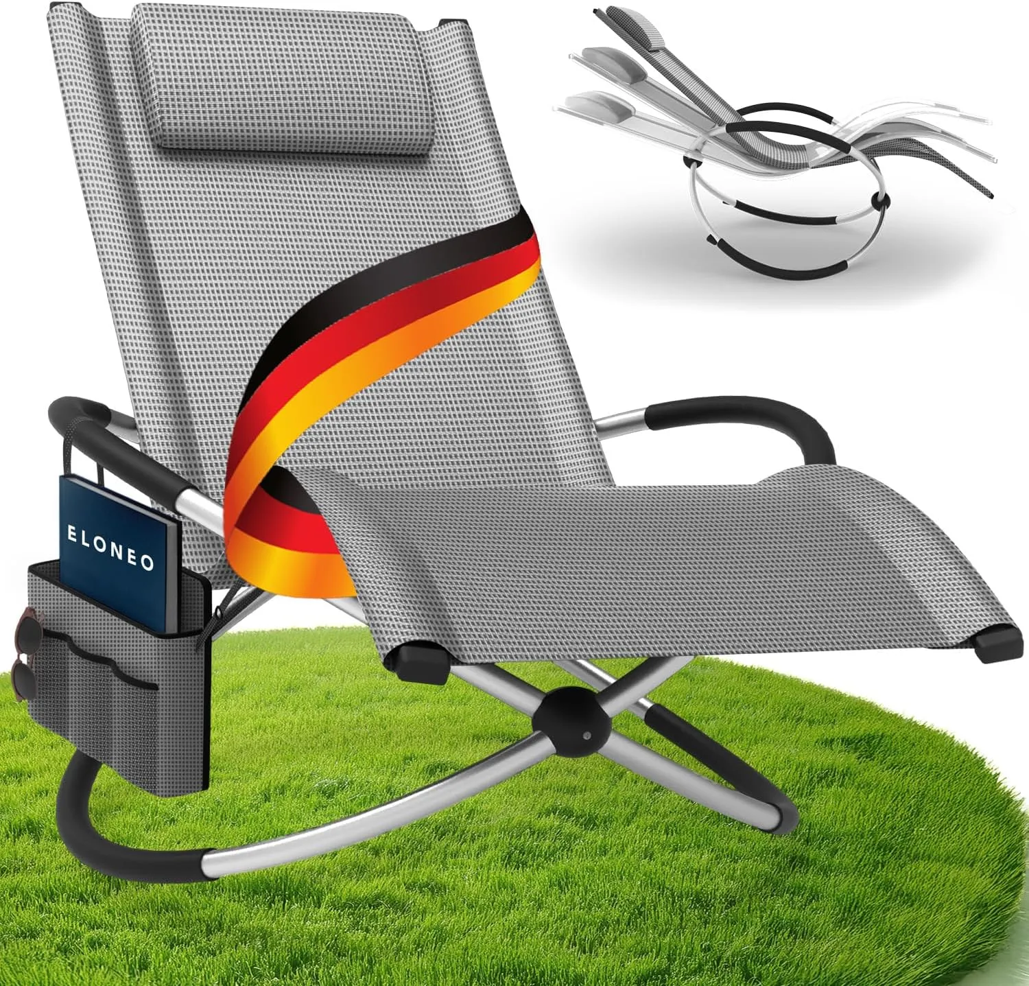 ELONEO Schaukelliege Outdoor mit Tasche, Relaxliege bis 180 kg Belastbarkeit, Schaukelsessel Outdoor, Liegestuhl wetter…