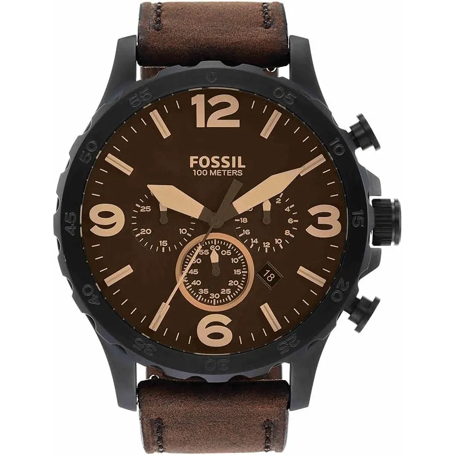 Fossil Nate Uhr für Herren, Quarzwerk Chronograph mit Edelstahl- oder Lederarmband