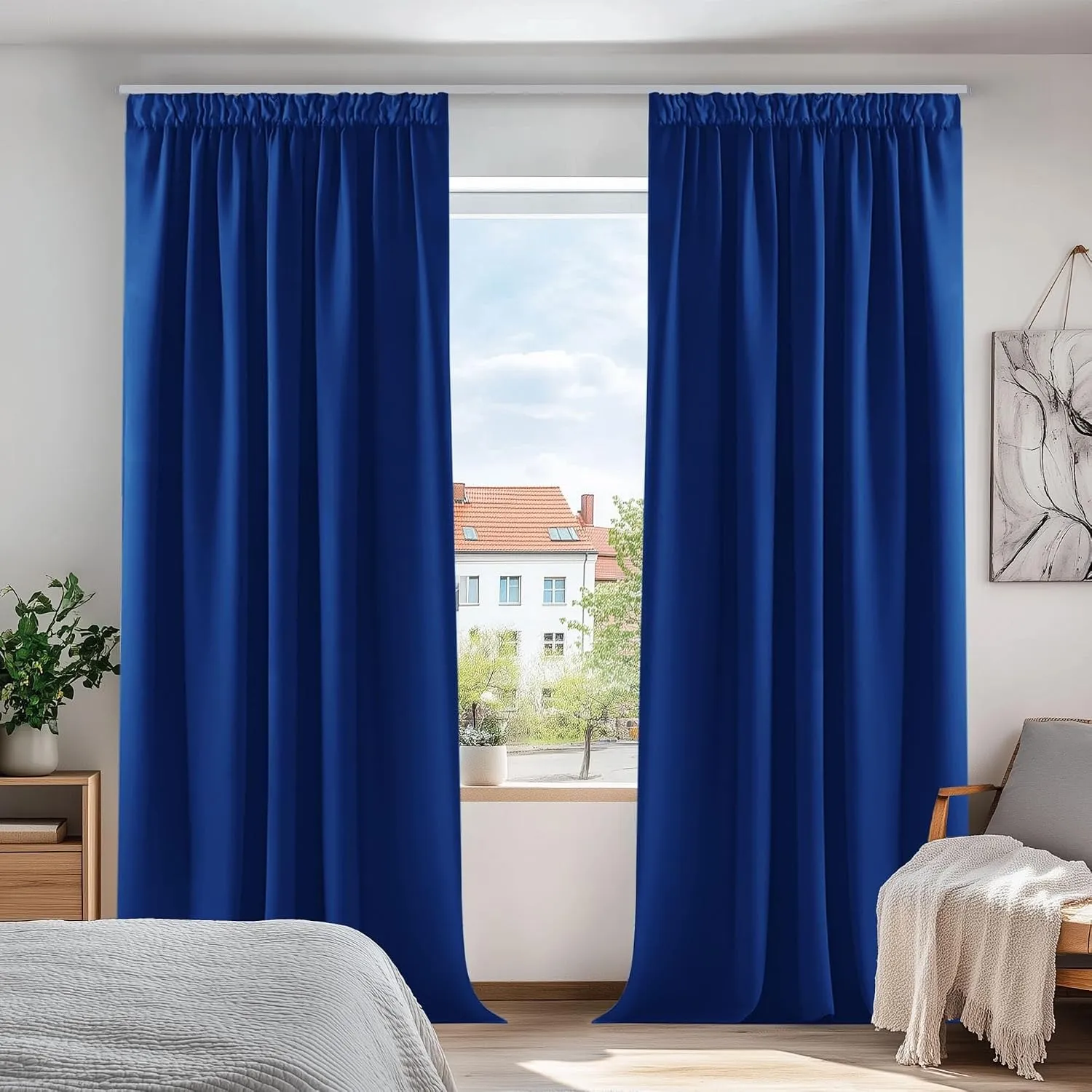 Deconovo Blickdichte Vorhänge mit Kräuselband Gardinen UV-Schutz Königsblau