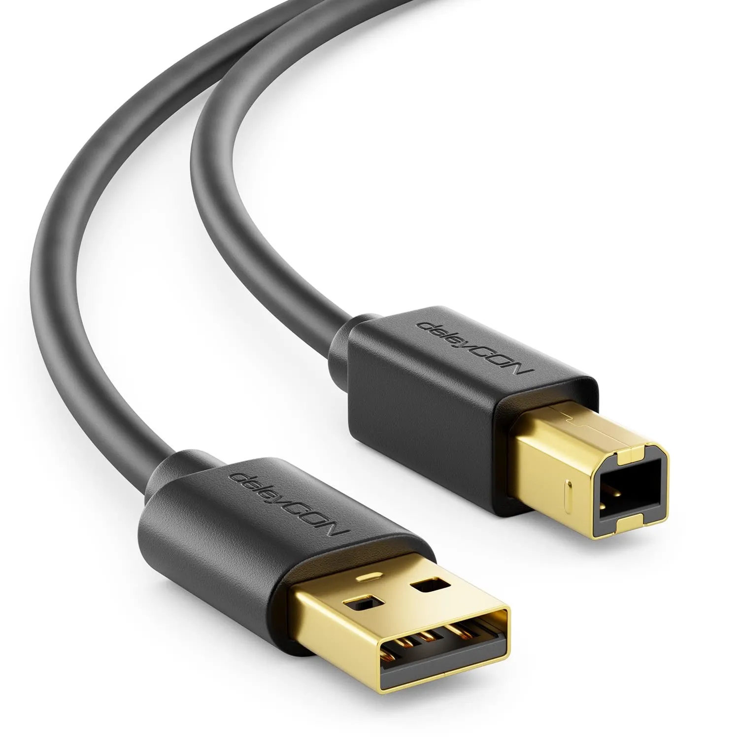 deleyCON 0,5m USB 2.0 Druckerkabel Scannerkabel USB-A auf USB-B - Schwarz