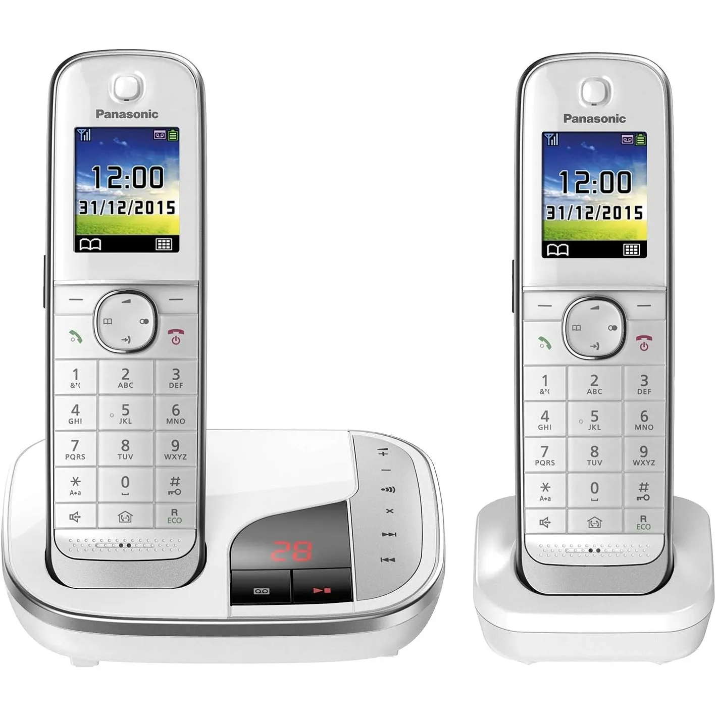 Panasonic KX-TGJ322GW Familien-Telefon mit Anrufbeantworter (schnurloses Telefon Duo, strahlungsarm, Anrufschutz, DECT …