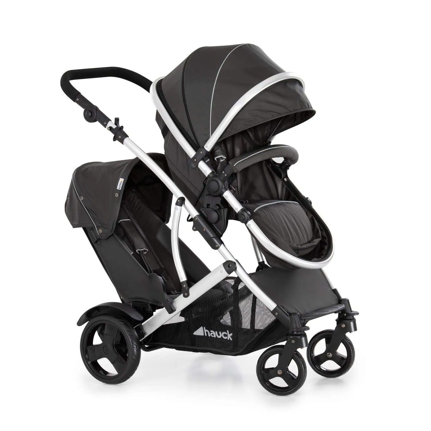 hauck Duett 2 Geschwisterwagen inkl. Regenschutz für Kinder bis je 15 kg, Hauptsitz umbaubar zur Babywanne ab Geburt mi…