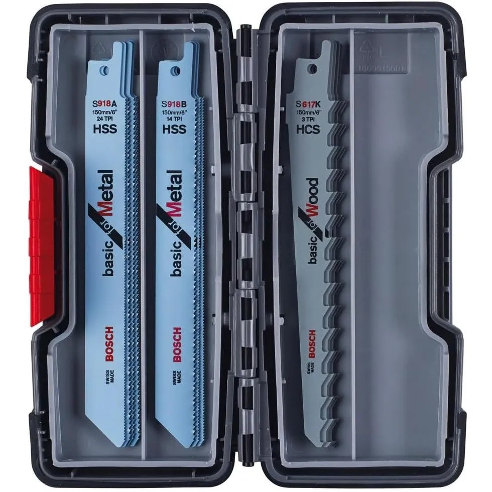 Bosch Professional 15tlg. Säbelsägeblatt Wood and Metal Set (für Holz und Metall, Toughbox, Zubehör Säbelsäge), schwarz
