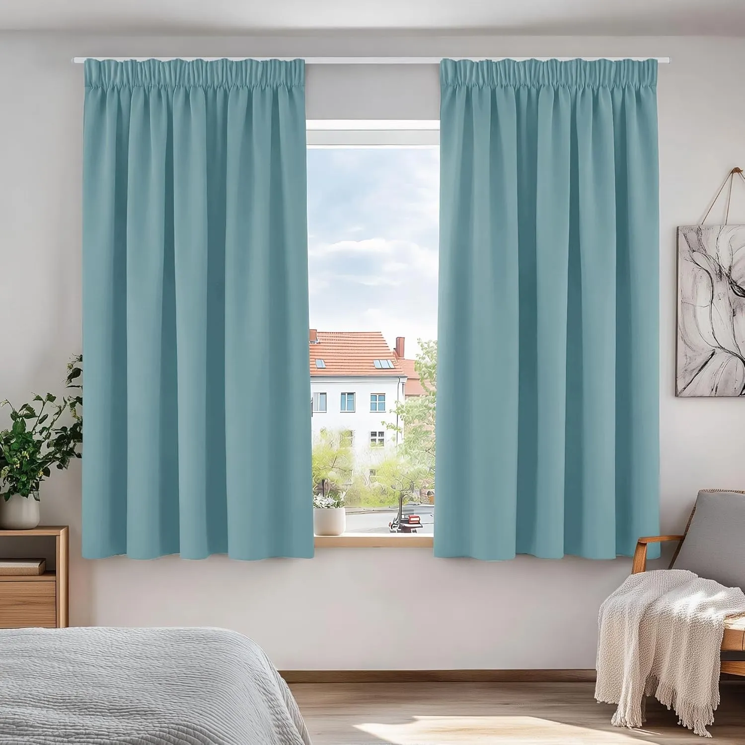 Deconovo Gardinen Kräuselband für Schienensystem Thermovorhang Himmelblau | 2er Set, H 138 x B 117 cm, Verdunklungsgard…