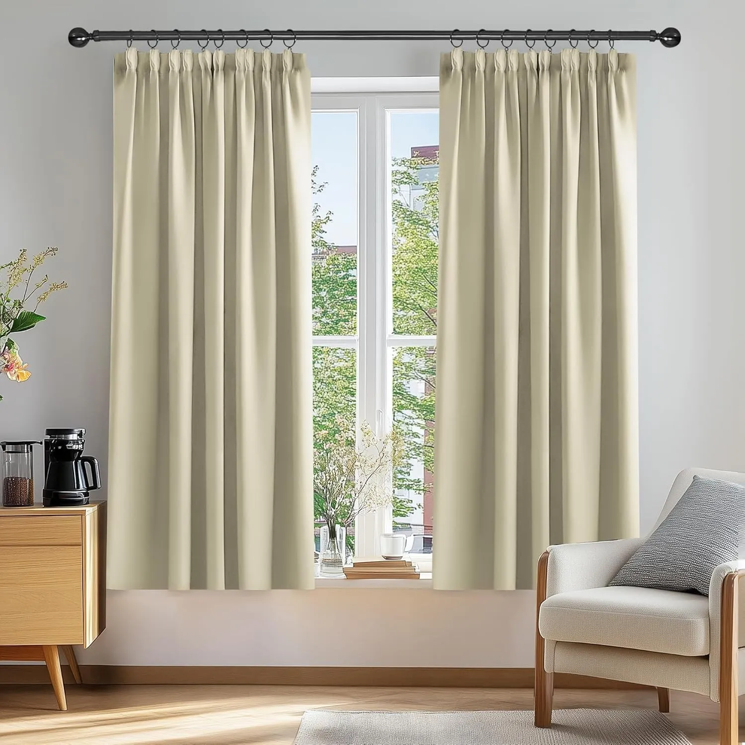 Deconovo Verdunkelungsvorhang Kräuselband Wohnzimmer Dicke Gardinen Blickdicht Winter, 138x168cm(HöhexBreite), Beige, 2…