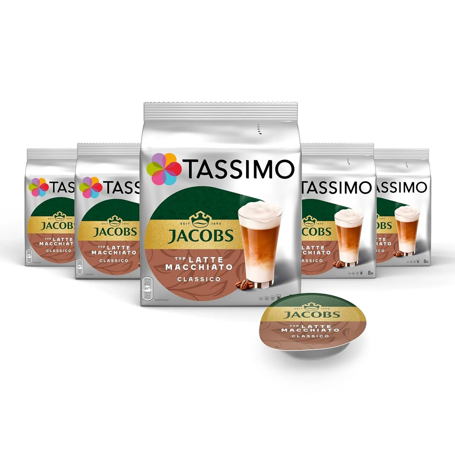 Tassimo Kapseln Jacobs Typ Latte Macchiato Classico, 5 x 8 Pads, 40 Kaffeekapseln