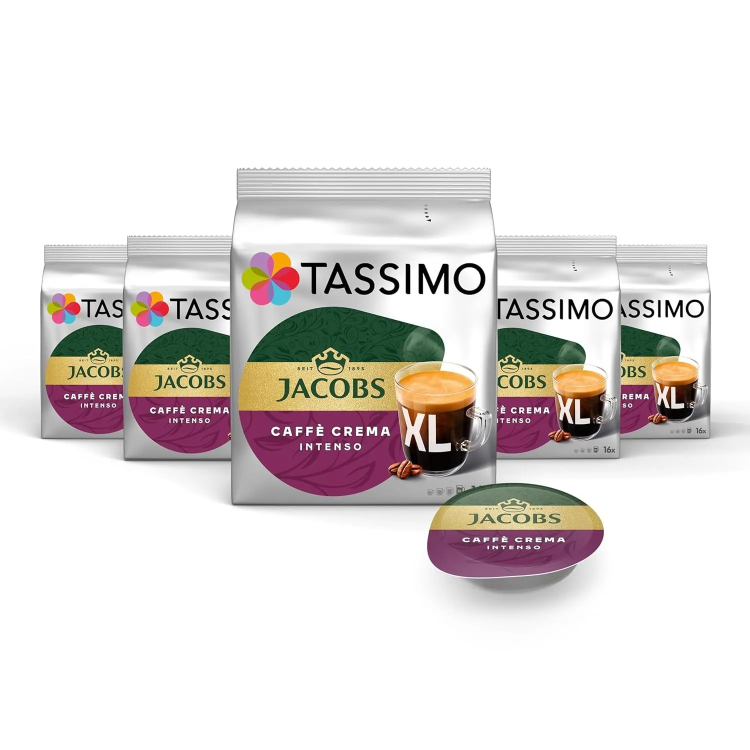 Tassimo Jacobs Caffè Crema Intenso XL, Dark Roast, 80 Kaffeekapseln, 5 x 16 Pads