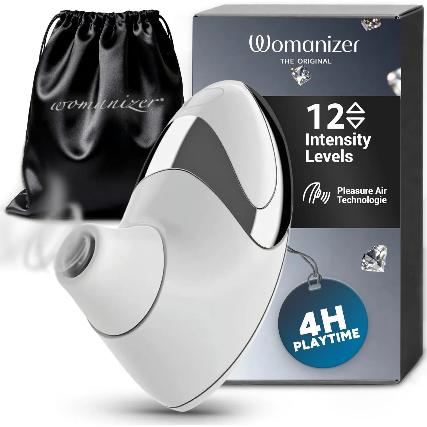 womanizer PRO W500 Auflegevibrator, Klitoris Stimulator Sauger, 12 Intensitätsstufen wasserdicht, weiß