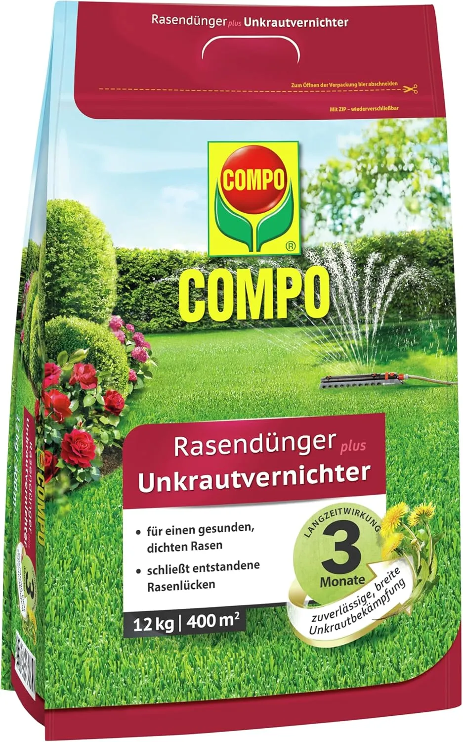 COMPO Rasendünger mit Unkrautvernichter - Rasendünger für das Frühjahr mit 3 Monate Langzeitwirkung 12 kg 12 kg