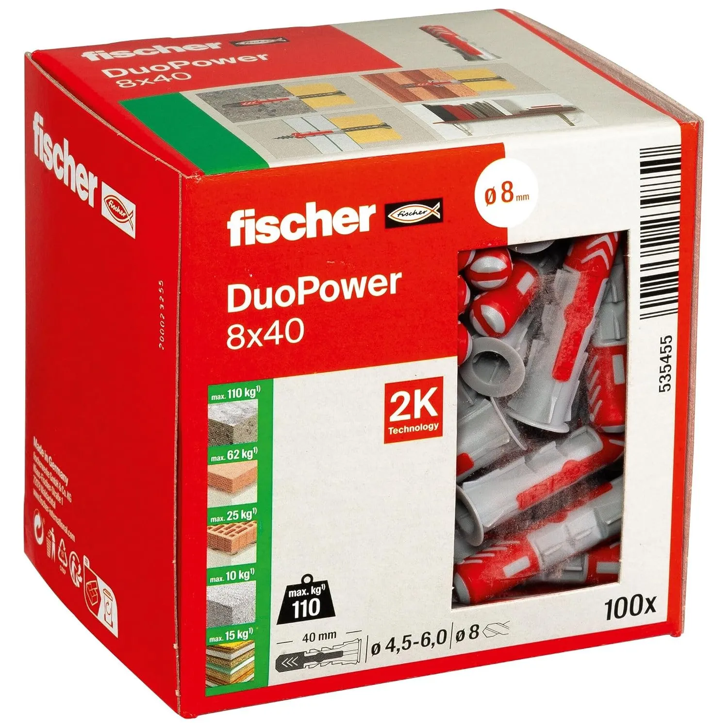 fischer DuoPower 8 x 40, Universaldübel, leistungsstarker 2-Komponenten-Dübel, Kunststoffdübel zur Befestigung in Beton…
