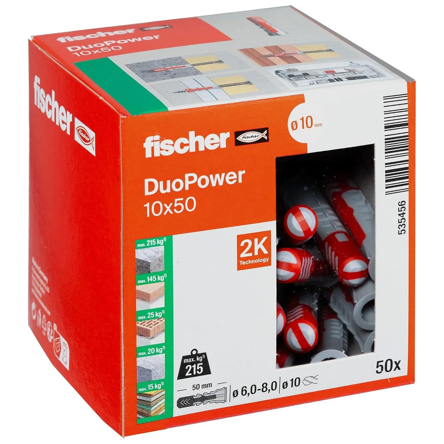 fischer DuoPower 10 x 50, Universaldübel, leistungsstarker 2-Komponenten-Dübel, Kunststoffdübel zur Befestigung in Beto…
