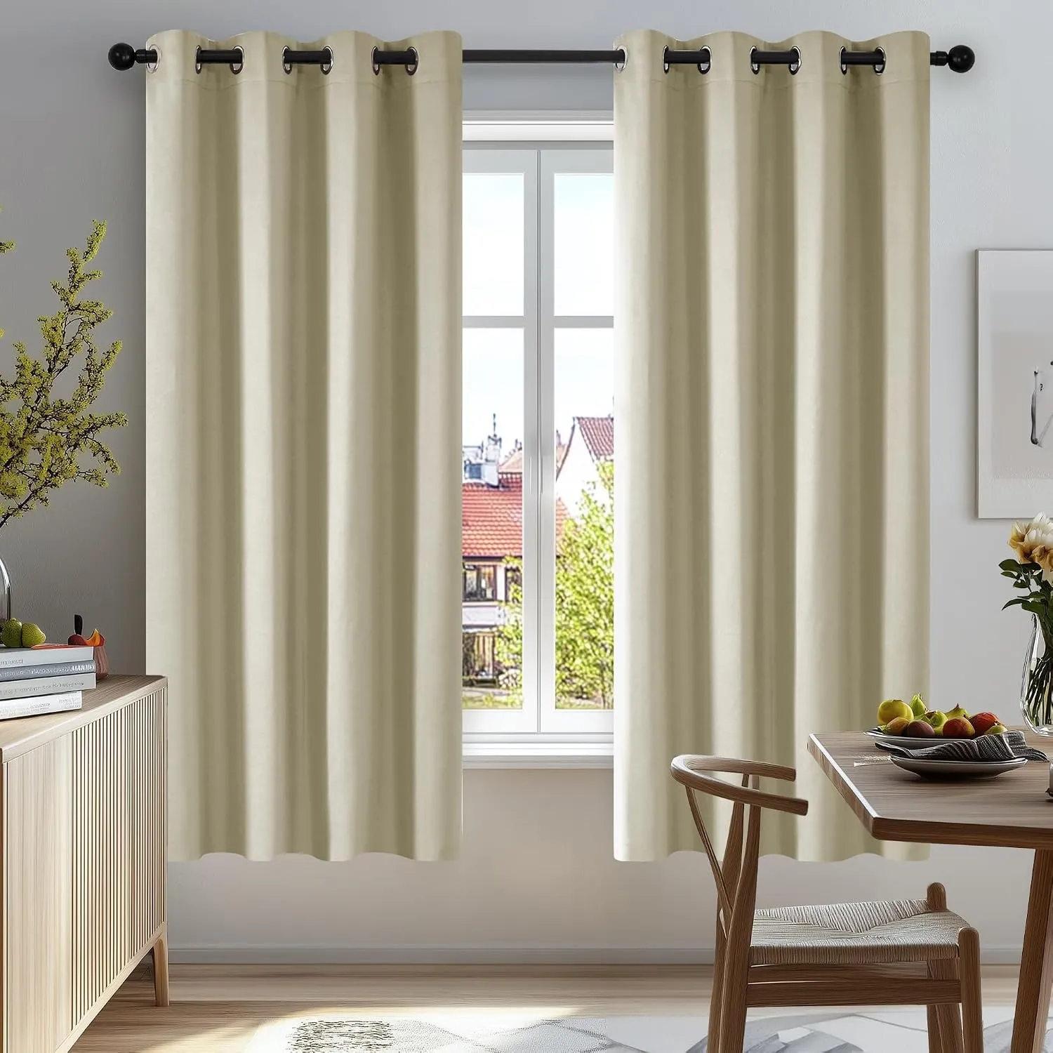 Deconovo Thermovorhang Wohnzimmer Blickdicht Hitzeschutz Curtain Beige