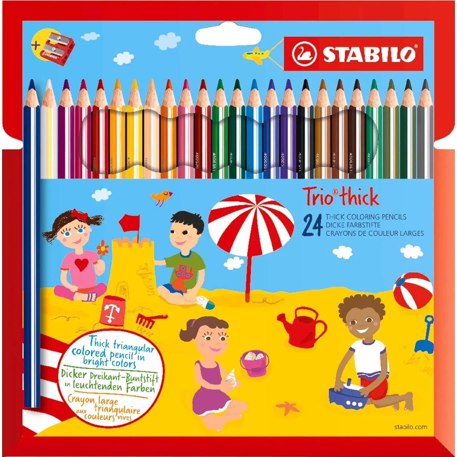 STABILO - Dreikant-Buntstift - Trio dick | 24er Pack und Spitzer