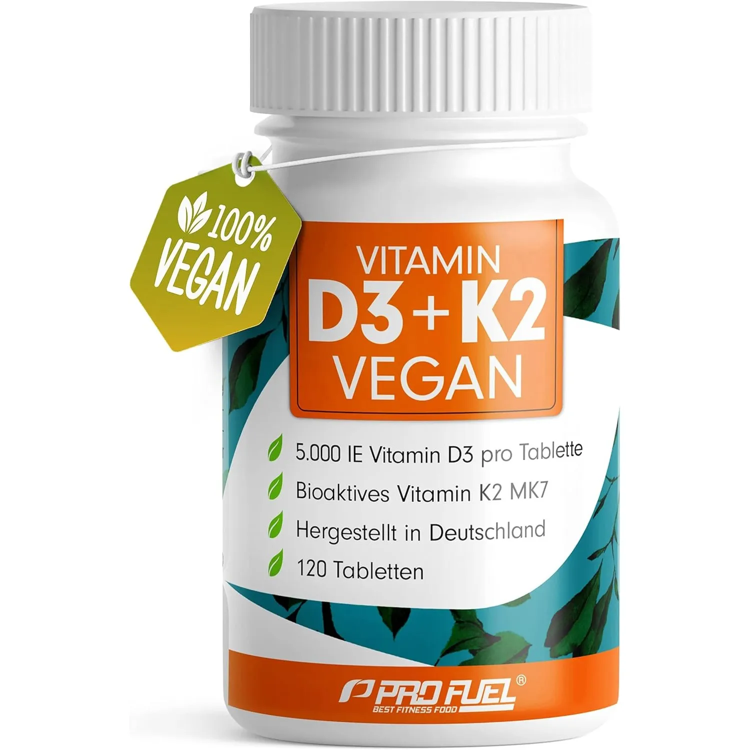 Vitamin D3 K2 VEGAN - 120 Tabletten mit 5000 IE D3 + 200 mcg K2 (MK7) - veganes Vitamin D3 (RAWD3®) aus Kiefernharz - V…