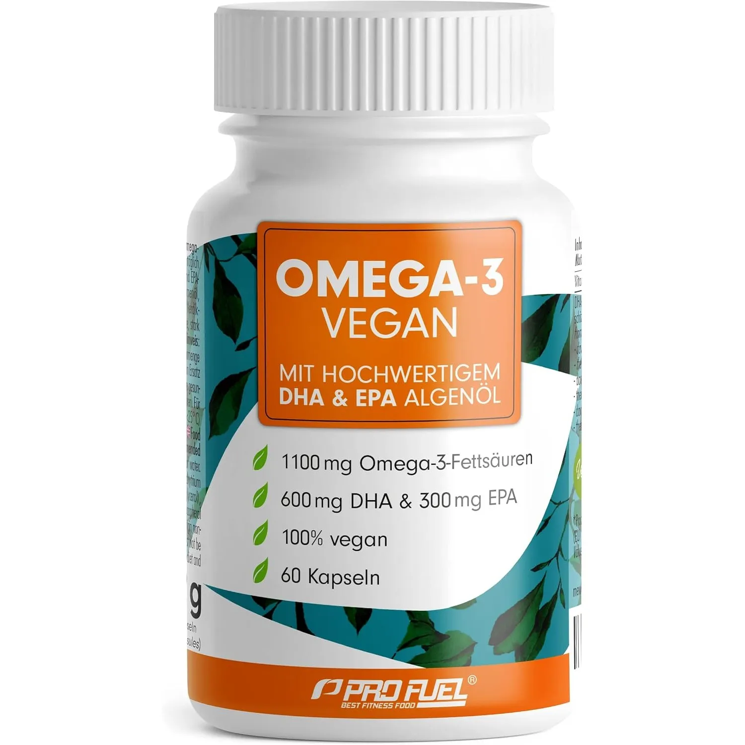 Omega-3 vegan Kapseln 60x - 2000 mg Algenöl pro Tag - hochdosiert: 600 mg DHA + 300 mg EPA - hochwertige Omega-3 Algenö…