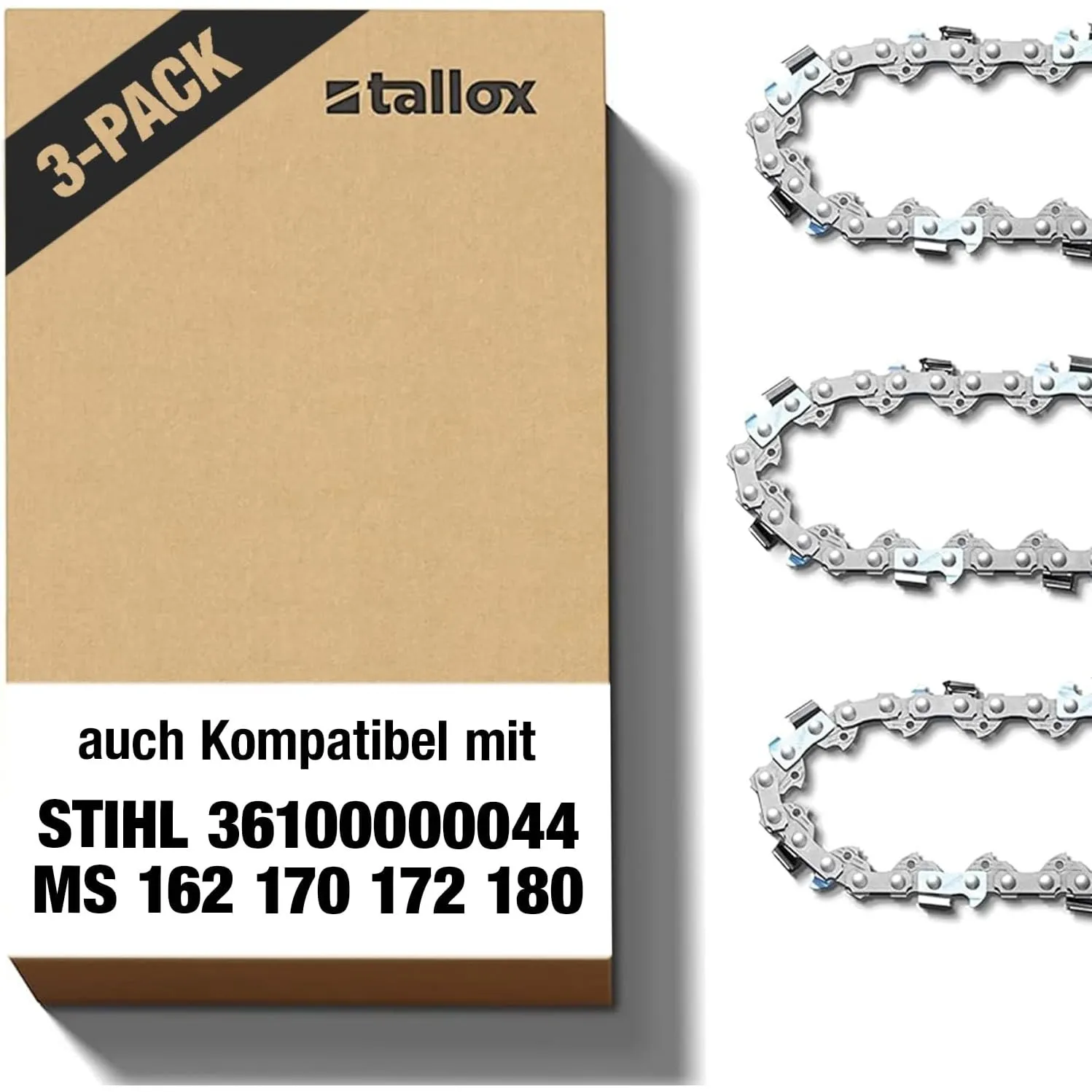 3 Tallox Sägeketten 30 cm 3/8"P 1,1 mm 44 TG Rückschlagsarme ketten kompatibel für Stihl MS170 MSE170C MS194T und ander…