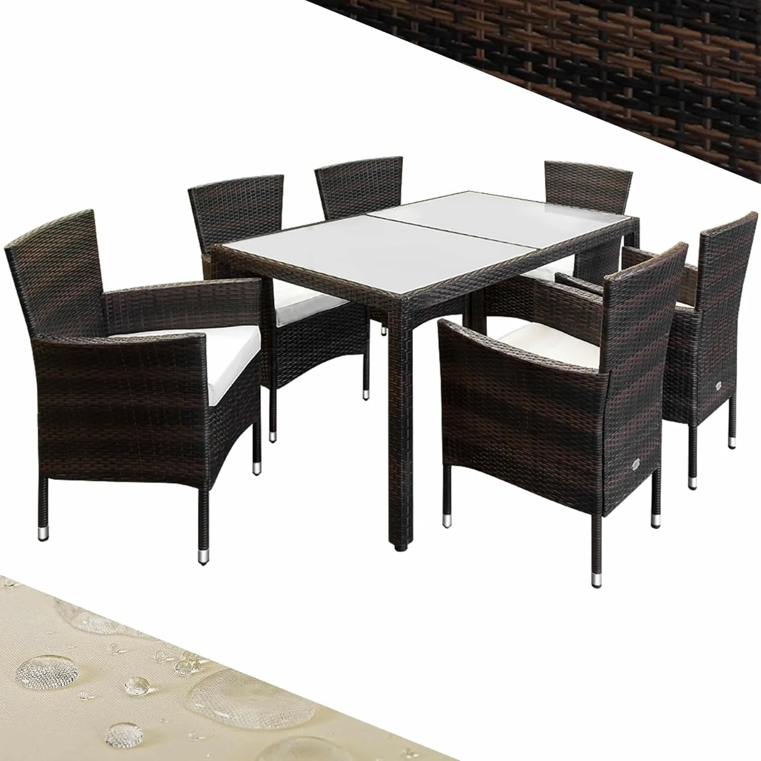 CASARIA® Polyrattan Gartenmöbel Set 7 teilig Stühle stapelbar inkl. 7cm Auflagen 150x90cm Gartentisch Terrasse Balkon M…